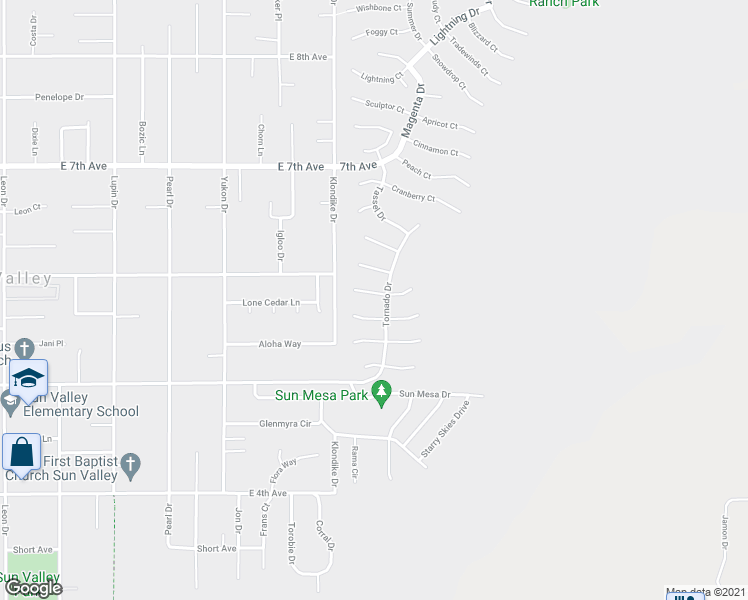 map of restaurants, bars, coffee shops, grocery stores, and more near 5560 Cornflower Court in Sun Valley