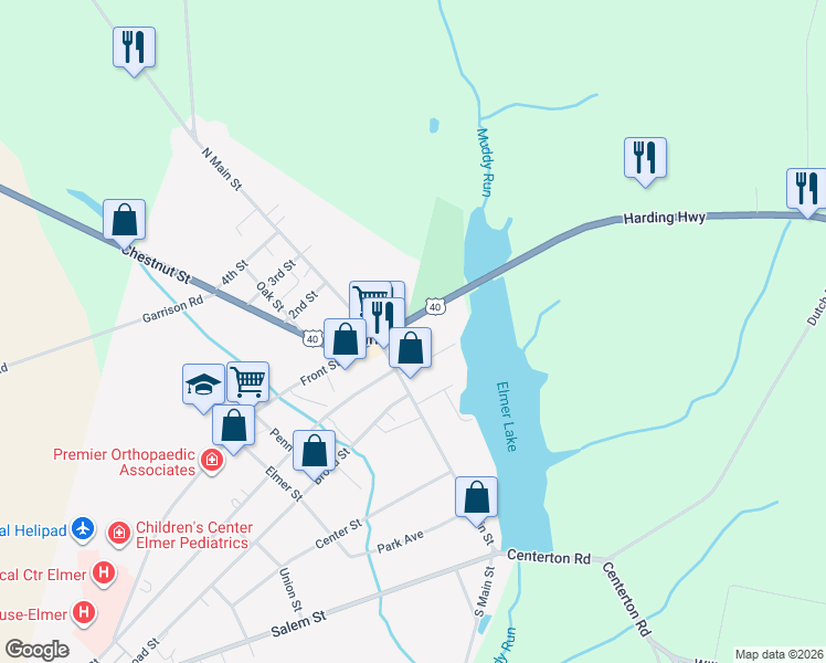 map of restaurants, bars, coffee shops, grocery stores, and more near 40 Chestnut Street in Elmer