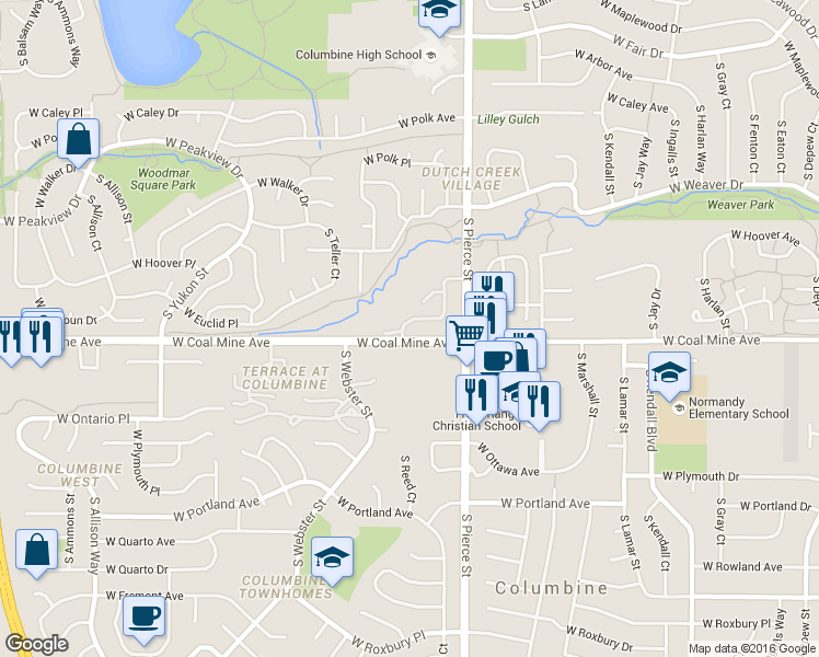 map of restaurants, bars, coffee shops, grocery stores, and more near 6686 South Reed Way in Littleton