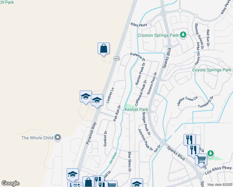 map of restaurants, bars, coffee shops, grocery stores, and more near 50 Rusnak Court in Sparks