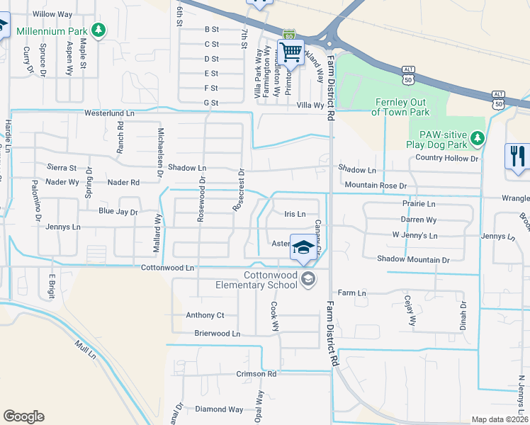 map of restaurants, bars, coffee shops, grocery stores, and more near 941 Iris Lane in Fernley