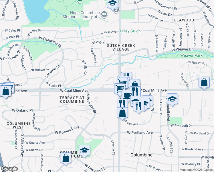 map of restaurants, bars, coffee shops, grocery stores, and more near 6686 South Reed Way in Littleton