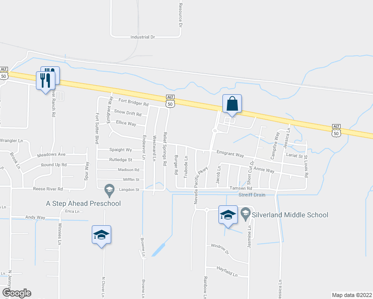 map of restaurants, bars, coffee shops, grocery stores, and more near 1500 Trubode Lane in Fernley