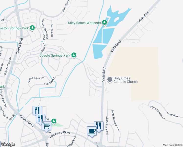 map of restaurants, bars, coffee shops, grocery stores, and more near 5730 Vista Palomar Way in Sparks