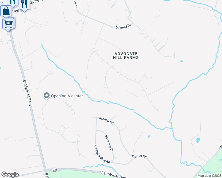 map of restaurants, bars, coffee shops, grocery stores, and more near 1709 Quenon Court in Jarrettsville