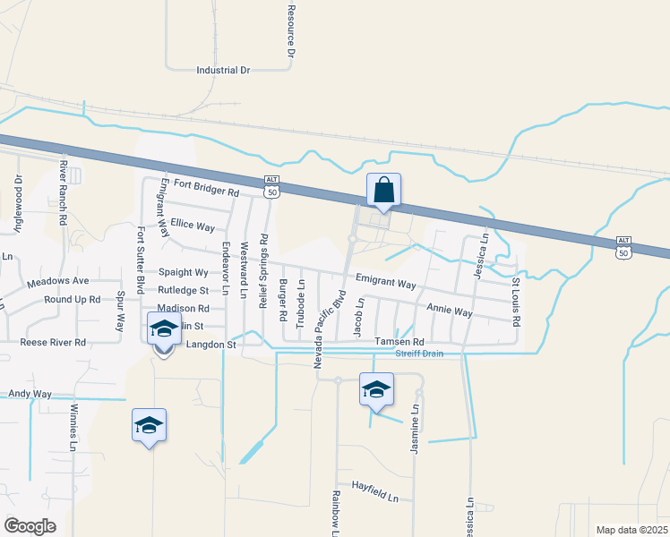 map of restaurants, bars, coffee shops, grocery stores, and more near 272 Emigrant Way in Fernley