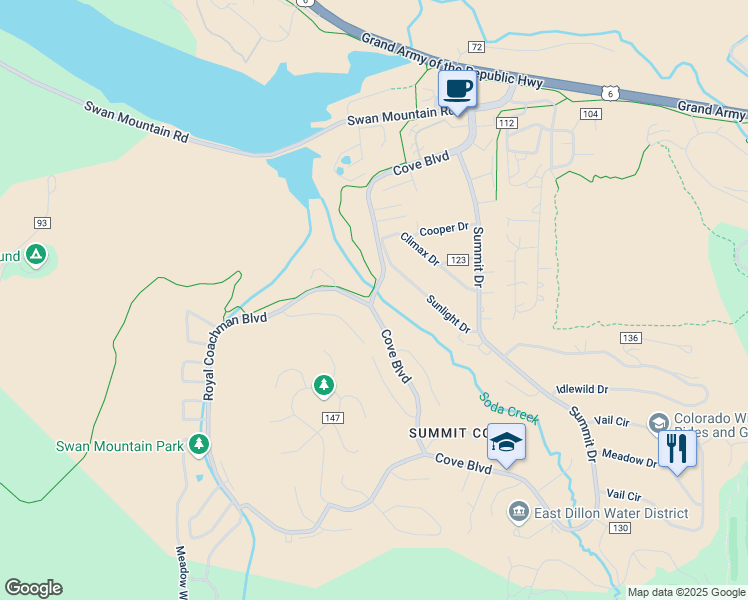 map of restaurants, bars, coffee shops, grocery stores, and more near 165 Gingerquill Court in Dillon