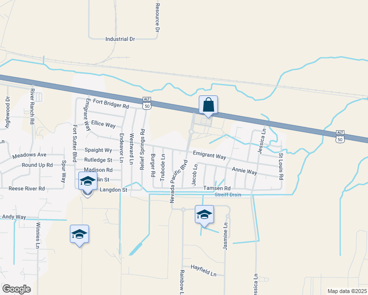 map of restaurants, bars, coffee shops, grocery stores, and more near 270 Emigrant Way in Fernley