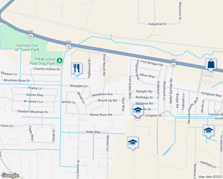 map of restaurants, bars, coffee shops, grocery stores, and more near 535 Dutch Oven Court in Fernley