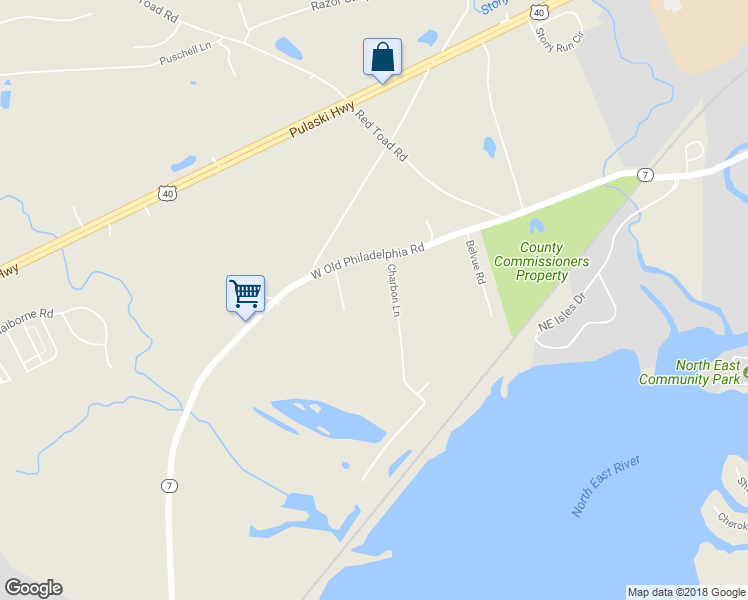 map of restaurants, bars, coffee shops, grocery stores, and more near 33 Charbon Lane in North East