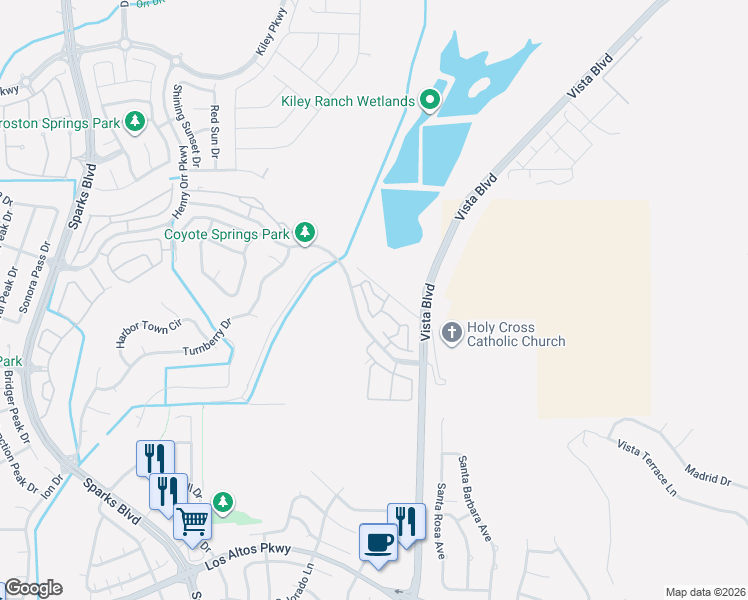 map of restaurants, bars, coffee shops, grocery stores, and more near 5730 Vista Palomar Way in Sparks