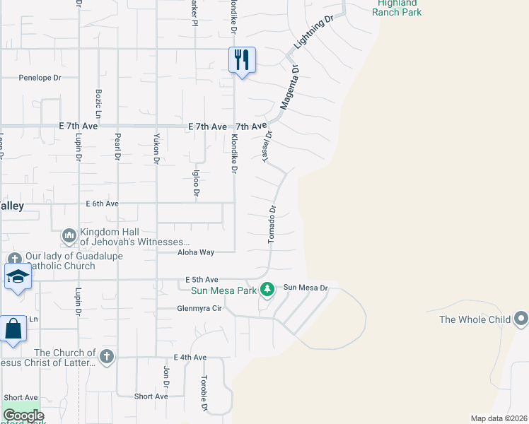 map of restaurants, bars, coffee shops, grocery stores, and more near 5560 Cornflower Court in Sun Valley