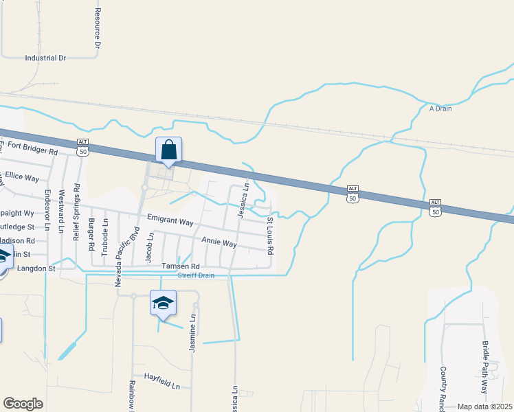 map of restaurants, bars, coffee shops, grocery stores, and more near 407 Amanda Court in Fernley