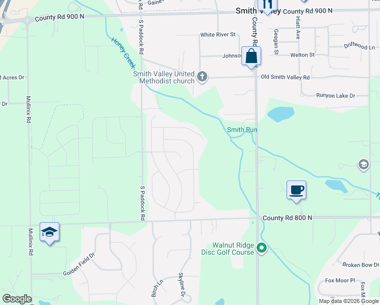 map of restaurants, bars, coffee shops, grocery stores, and more near 1423 Windswept Drive in Greenwood