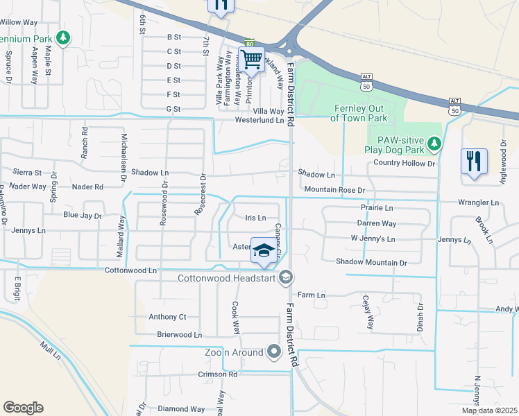 map of restaurants, bars, coffee shops, grocery stores, and more near 735 South Canary Road in Fernley