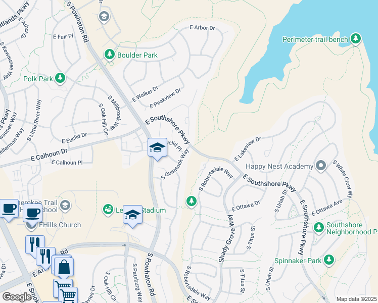 map of restaurants, bars, coffee shops, grocery stores, and more near 6628 South Quantock Way in Aurora