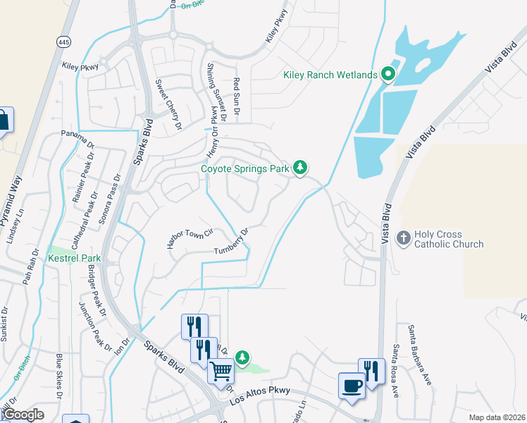 map of restaurants, bars, coffee shops, grocery stores, and more near 1196 Turnberry Drive in Sparks