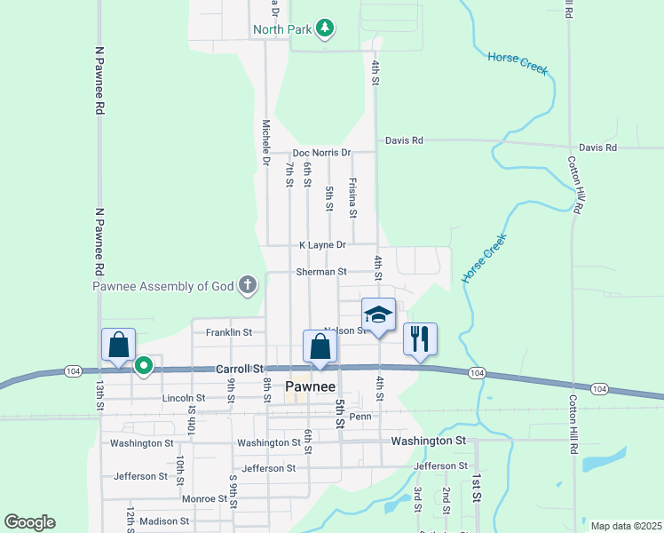 map of restaurants, bars, coffee shops, grocery stores, and more near 900-1098 6th St in Pawnee