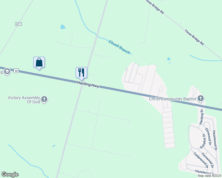 map of restaurants, bars, coffee shops, grocery stores, and more near 267 Harding Highway in Pittsgrove
