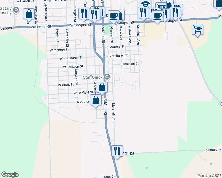 map of restaurants, bars, coffee shops, grocery stores, and more near 1701-1799 Marshall Avenue in Paris