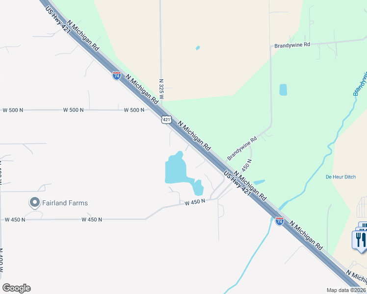 map of restaurants, bars, coffee shops, grocery stores, and more near 4661 North Frontage Road in Fairland