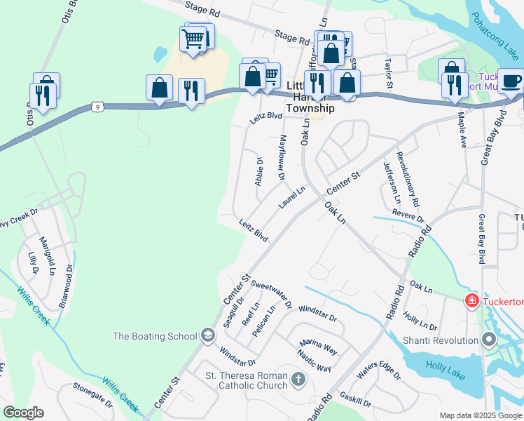 map of restaurants, bars, coffee shops, grocery stores, and more near 24 Pikes Peak Road in Little Egg Harbor Township