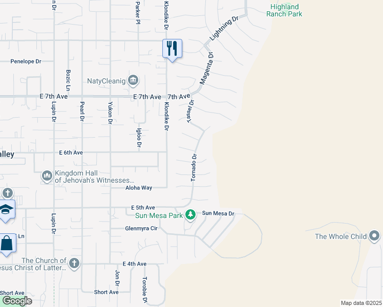 map of restaurants, bars, coffee shops, grocery stores, and more near 5590 Diablo Court in Sun Valley