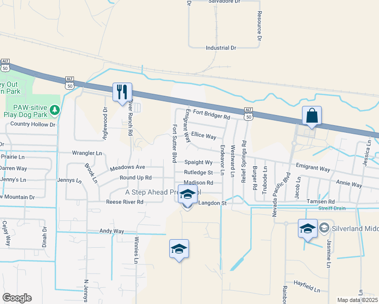 map of restaurants, bars, coffee shops, grocery stores, and more near 407 Wasatch Circle in Fernley