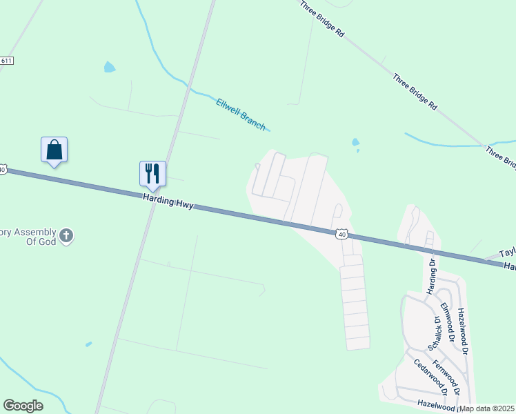 map of restaurants, bars, coffee shops, grocery stores, and more near 258 U.S. 40 in Elmer