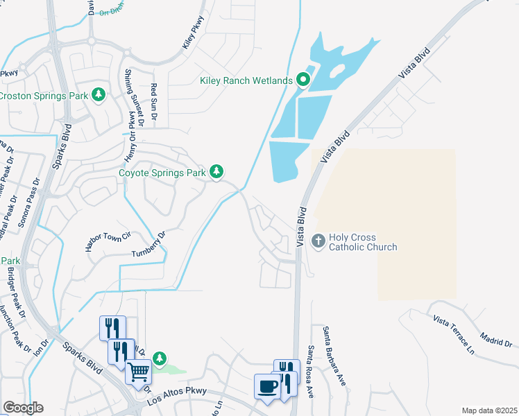 map of restaurants, bars, coffee shops, grocery stores, and more near 5770 Vista Serena Way in Sparks