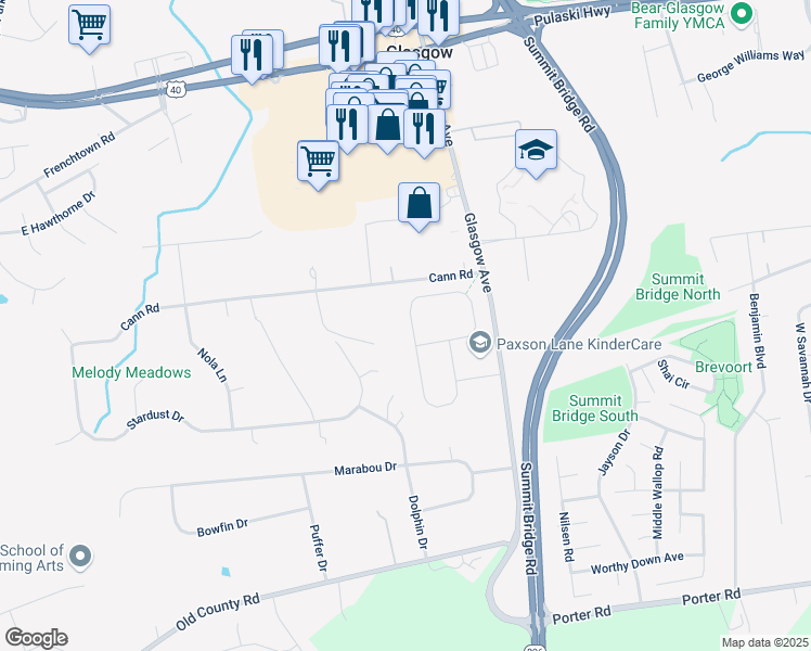 map of restaurants, bars, coffee shops, grocery stores, and more near 69 Devalinder Drive in Newark