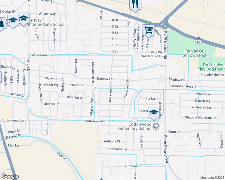 map of restaurants, bars, coffee shops, grocery stores, and more near 930 Atrium Road in Fernley