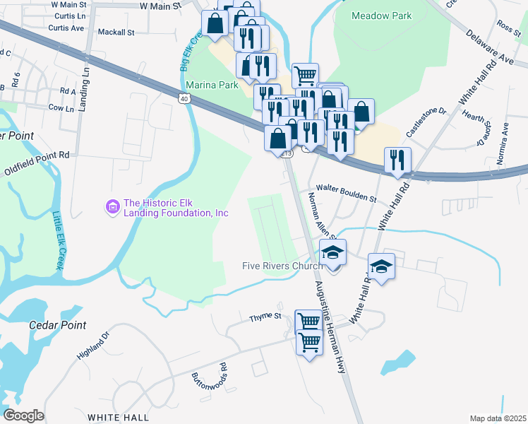 map of restaurants, bars, coffee shops, grocery stores, and more near 4 Fair Hill Road in Elkton