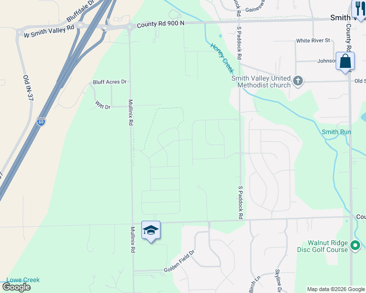 map of restaurants, bars, coffee shops, grocery stores, and more near 1228 South Paddock Road in Greenwood