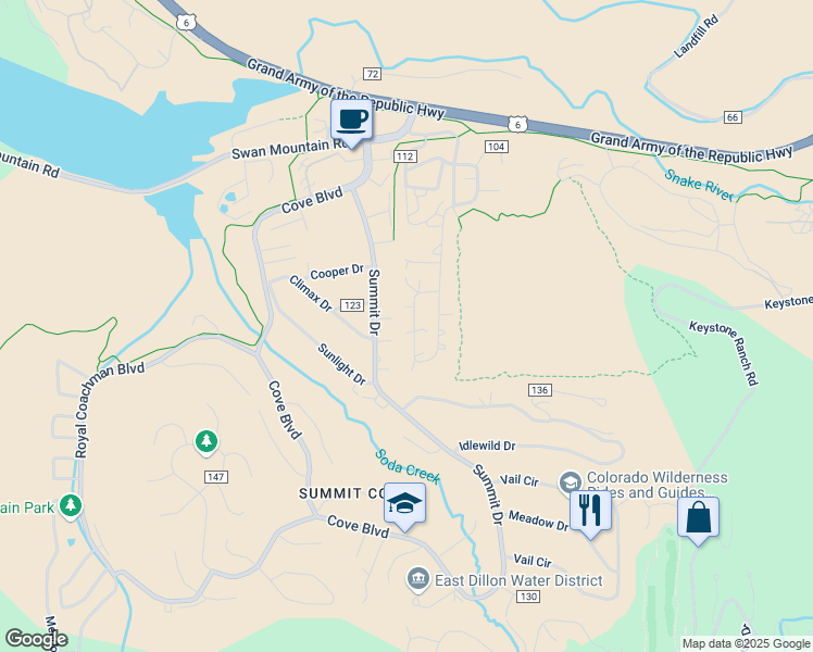 map of restaurants, bars, coffee shops, grocery stores, and more near 546 Cartier Court in Dillon