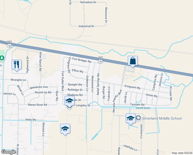 map of restaurants, bars, coffee shops, grocery stores, and more near 122 Relief Springs Road in Fernley