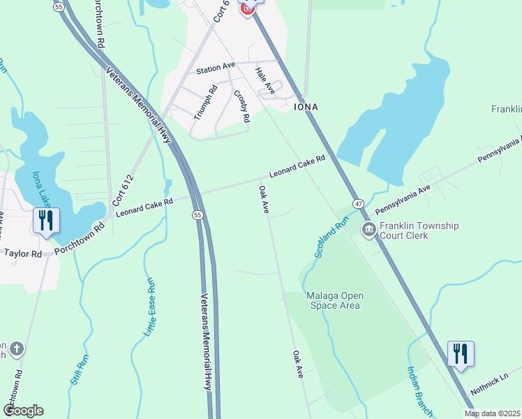 map of restaurants, bars, coffee shops, grocery stores, and more near 785 Oak Avenue in Franklin