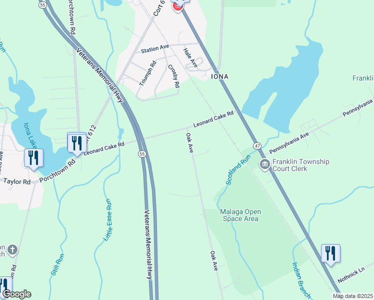 map of restaurants, bars, coffee shops, grocery stores, and more near 785 Oak Avenue in Franklin
