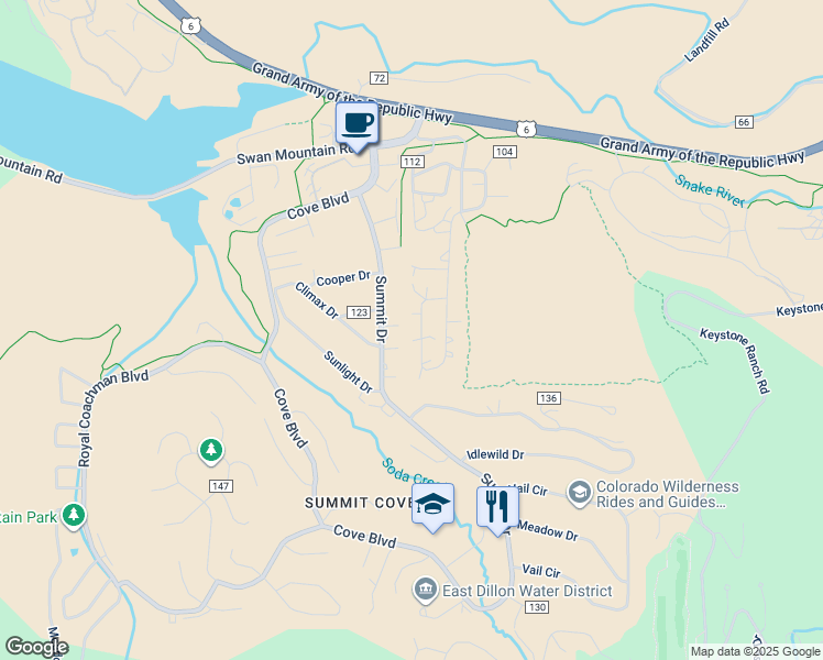 map of restaurants, bars, coffee shops, grocery stores, and more near 546 Cartier Court in Dillon