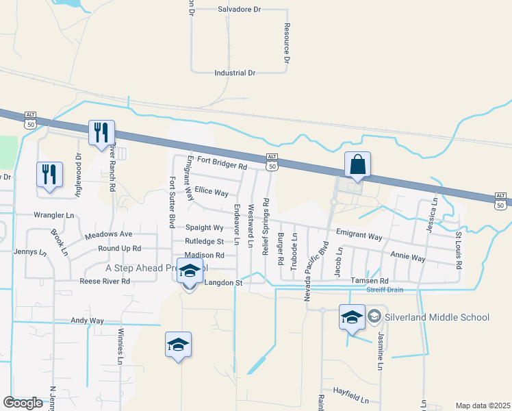 map of restaurants, bars, coffee shops, grocery stores, and more near 169 Westward Lane in Fernley