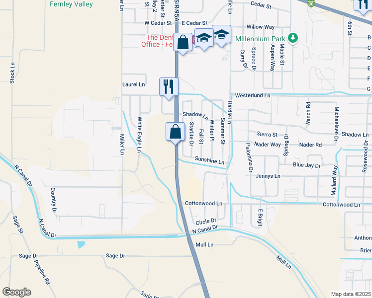 map of restaurants, bars, coffee shops, grocery stores, and more near 820 Starlite Drive in Fernley