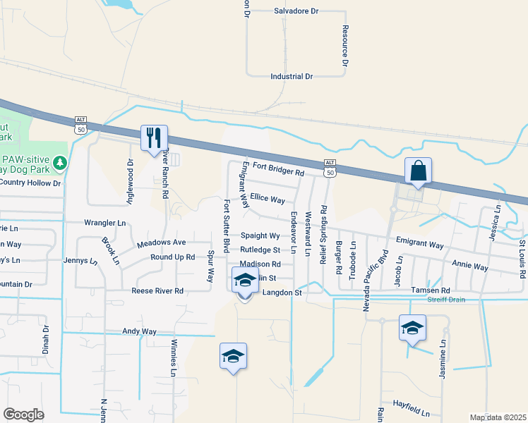 map of restaurants, bars, coffee shops, grocery stores, and more near 330 Emigrant Way in Fernley
