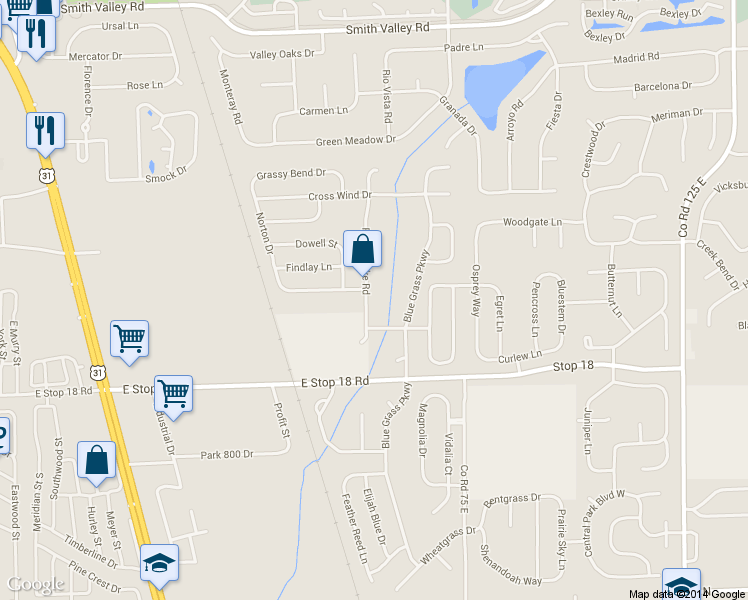 map of restaurants, bars, coffee shops, grocery stores, and more near 1467 Round Lake Road in Greenwood
