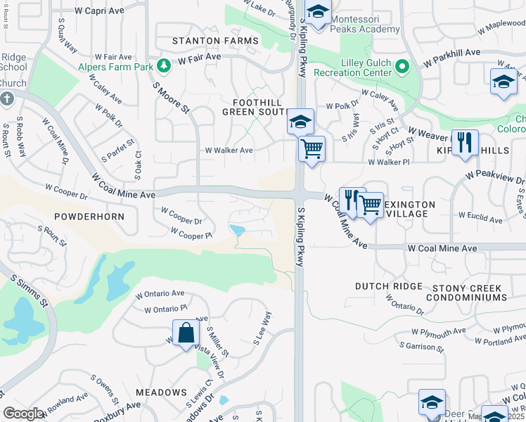 map of restaurants, bars, coffee shops, grocery stores, and more near 6315 South Kipling Parkway in Littleton
