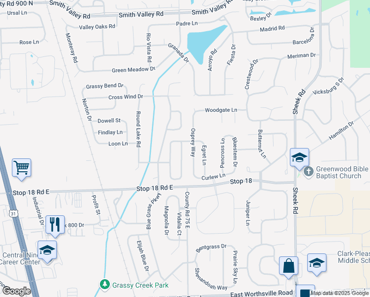 map of restaurants, bars, coffee shops, grocery stores, and more near 1419 Blue Brook Way in Greenwood