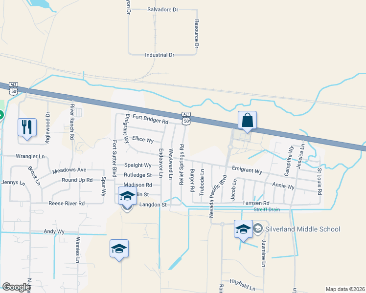 map of restaurants, bars, coffee shops, grocery stores, and more near 117 Relief Springs Road in Fernley