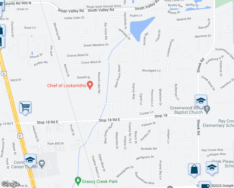 map of restaurants, bars, coffee shops, grocery stores, and more near 1418 Green Spring Way in Greenwood