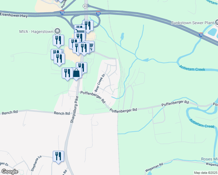 map of restaurants, bars, coffee shops, grocery stores, and more near 10311 Cold Harbor Drive in Hagerstown