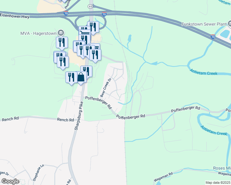map of restaurants, bars, coffee shops, grocery stores, and more near 10311 Cold Harbor Drive in Hagerstown