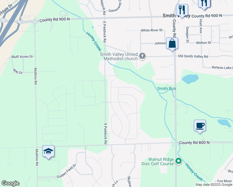 map of restaurants, bars, coffee shops, grocery stores, and more near 1334 Lavender Lane in Greenwood